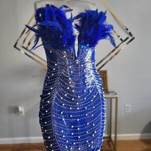 ***.Womens Bandeau Mesh Rhinestone Dress Sz S***